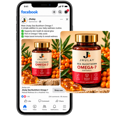 Facebook Ad Mockup with Omega-7 Supplement